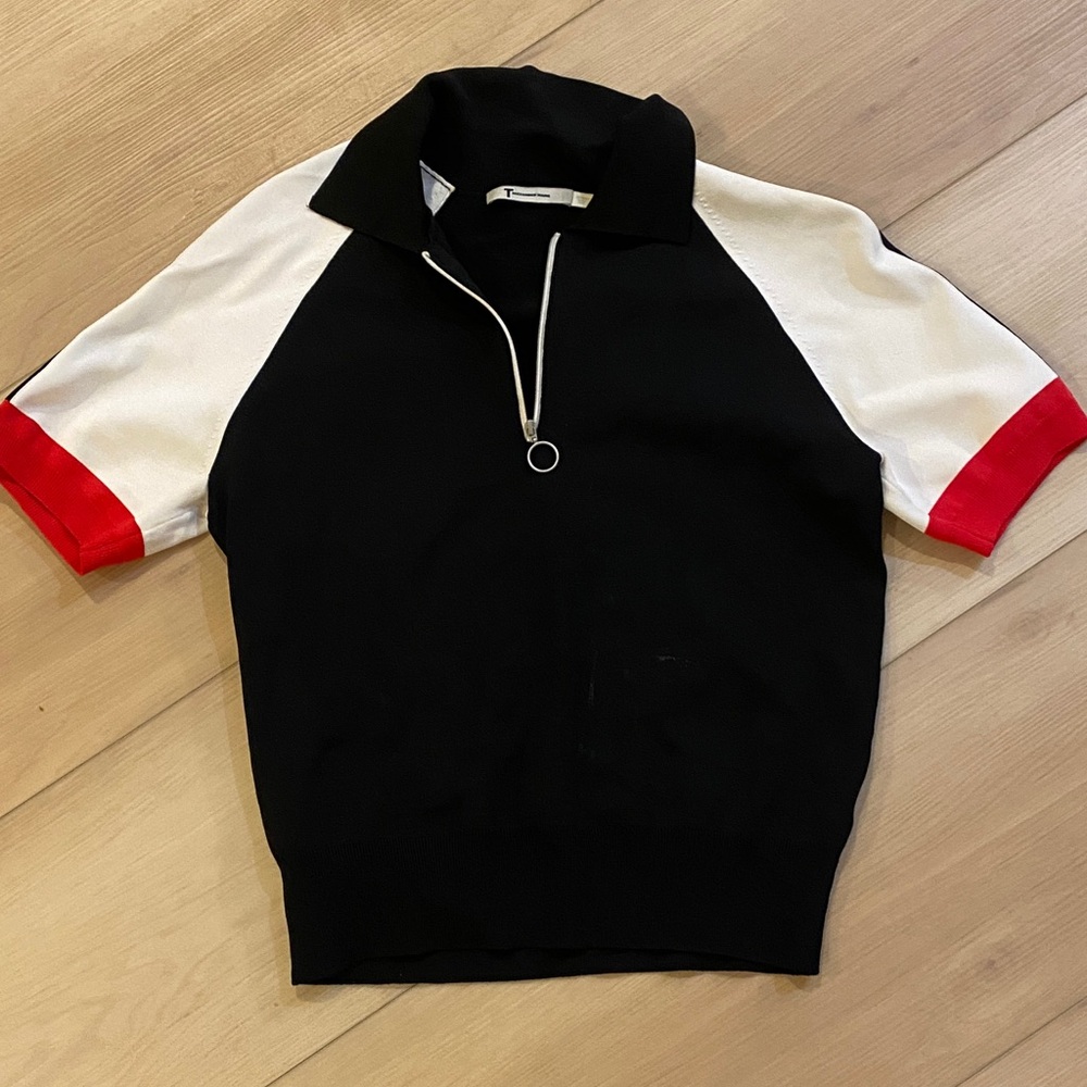 Alexander Wang Black and White Zip-Up Sweater with Red Details